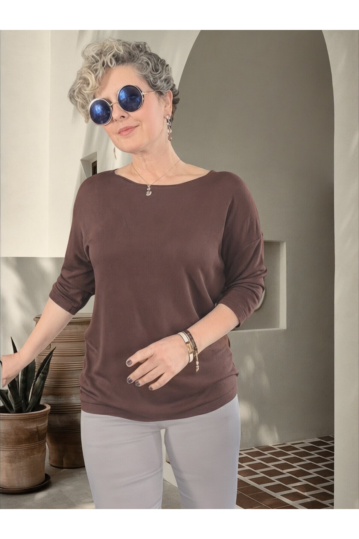 Cuppa Yuvarlak Yaka Mevsimlik Kahve Basic Triko