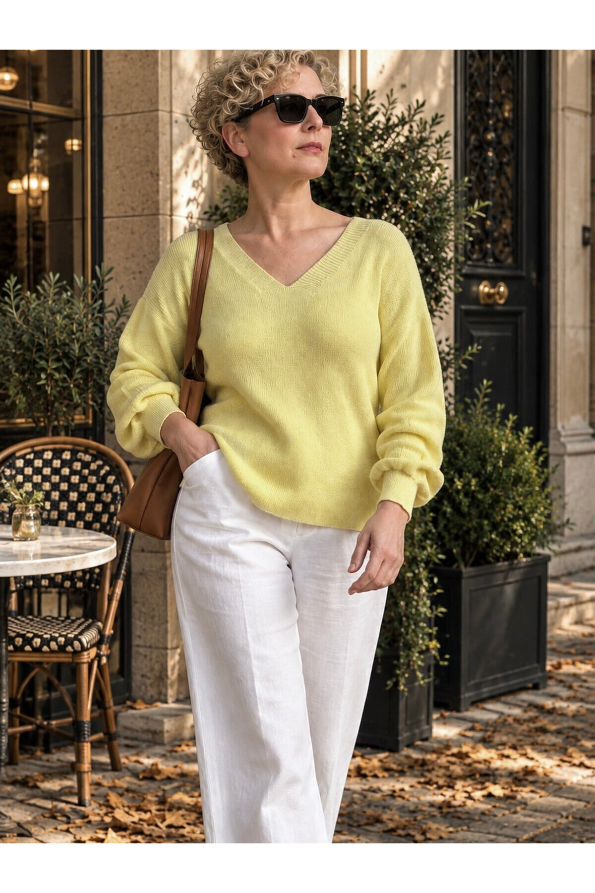 Deluxe Salaş | Önü ve Arkası V Dekolteli Merserize Triko Sarı