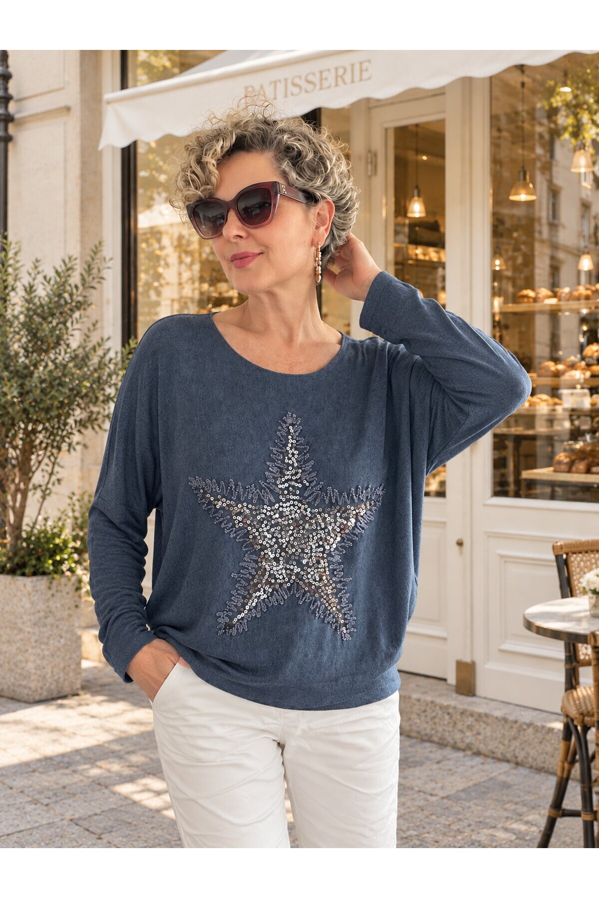Festa İtalyan Yıldız Pul Detay Triko Dark Jeans