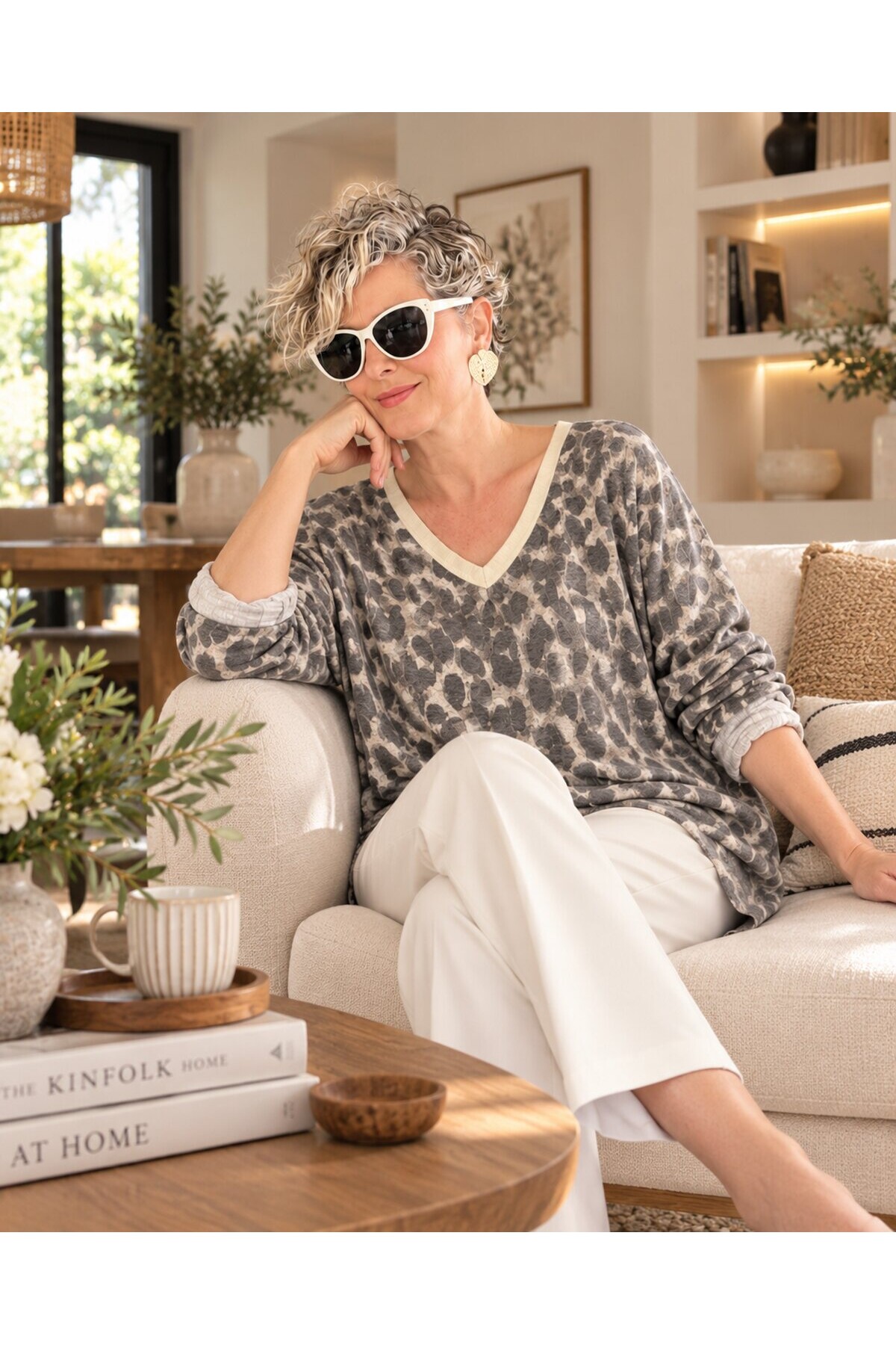 Hanna İtalyan Leopar Desen Simli Bluz Vizon