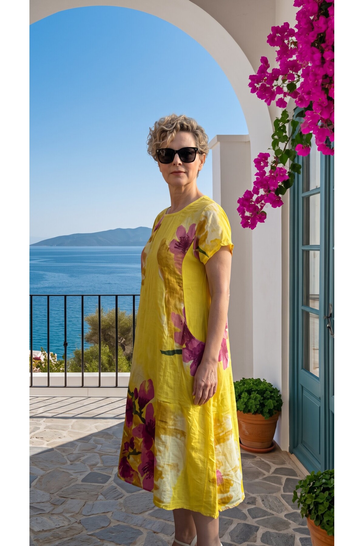 Omrrum | İtalyan Çiçek Desenli Yan Cepli Tunik Elbise Girasole