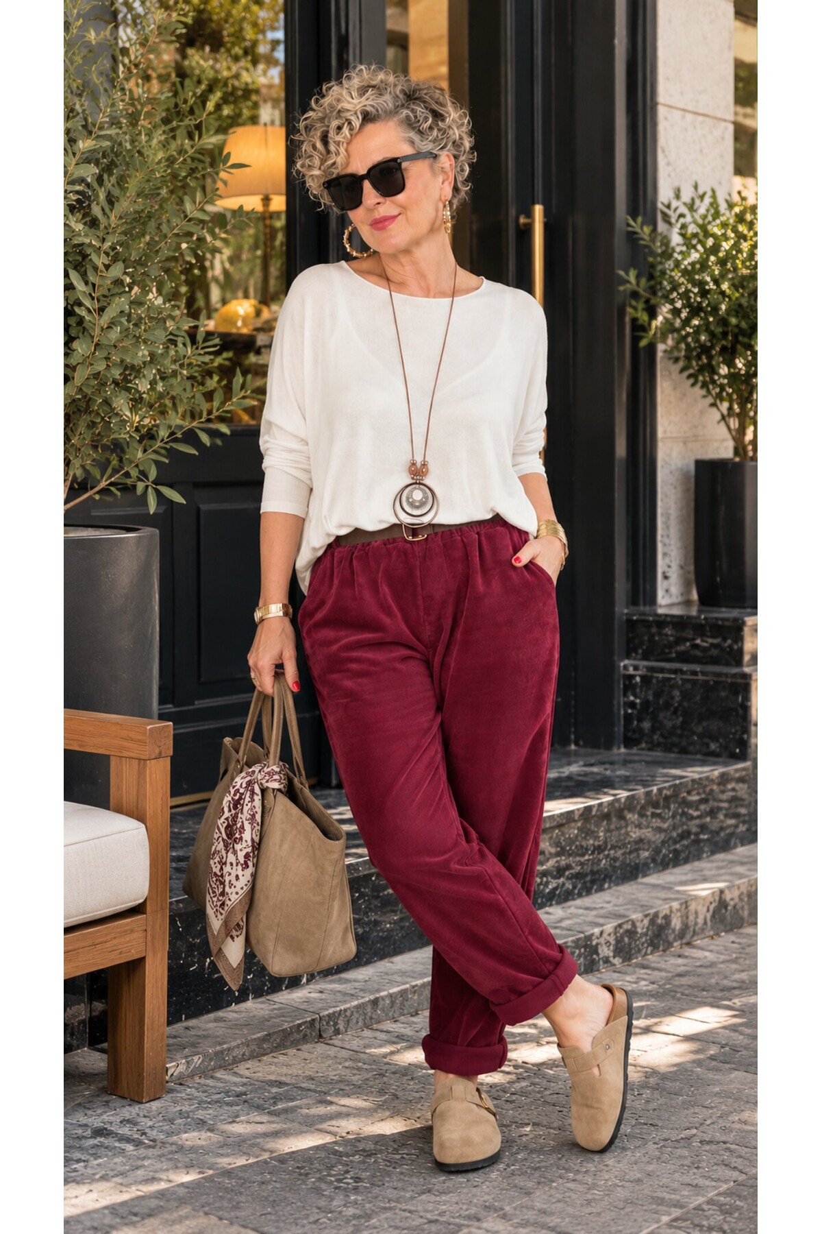 Pier | İthal Şönil Kemerli Havuç Kesim Pantolon Vino
