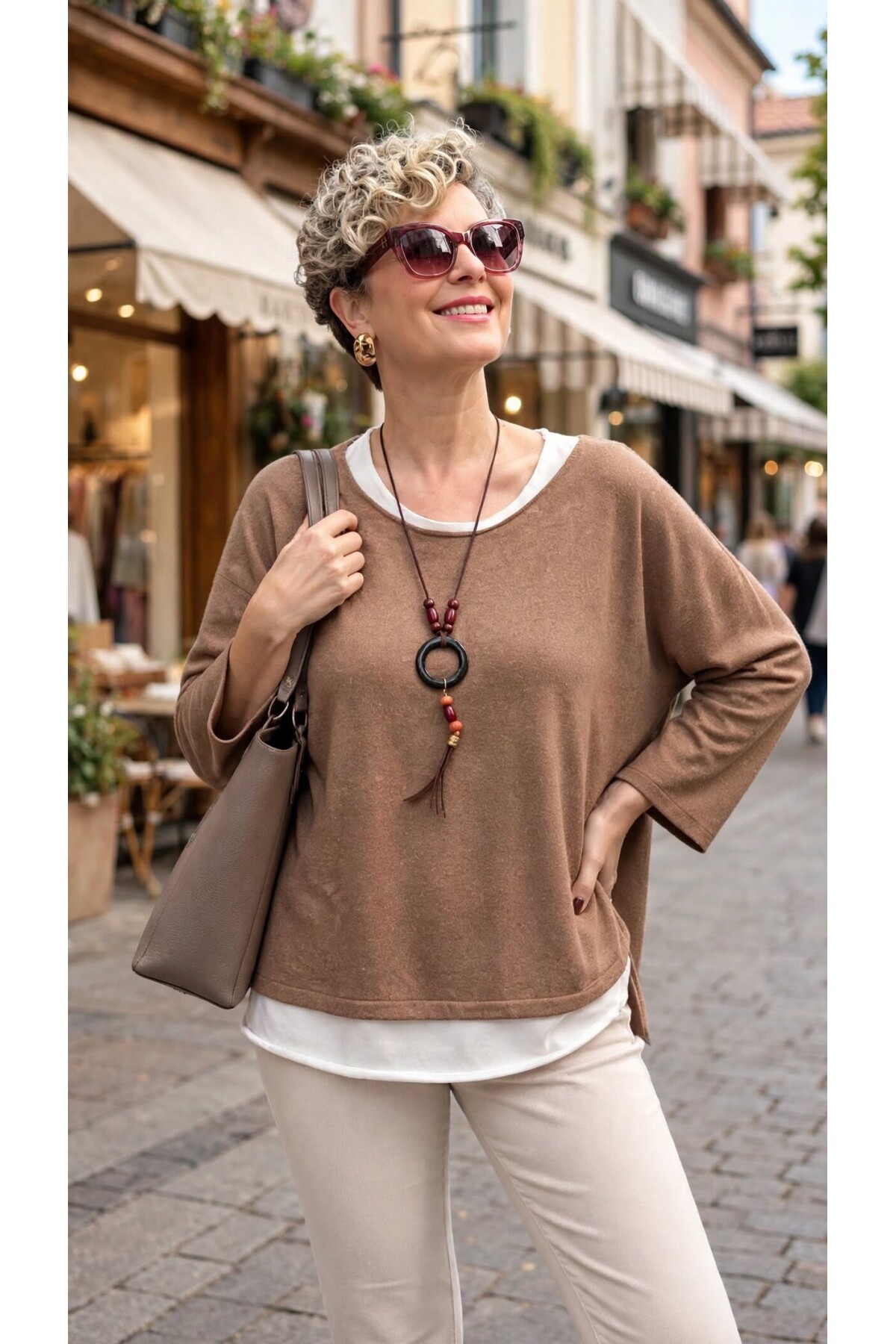 Torre Atletli Kolye Detay Triko Bluz Camel