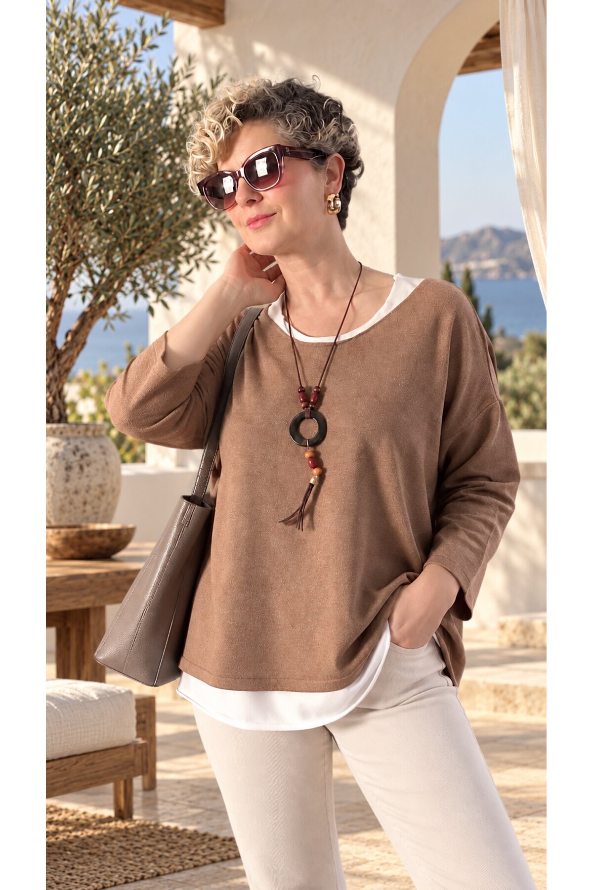 Torre Atletli Kolye Detay Triko Bluz Camel