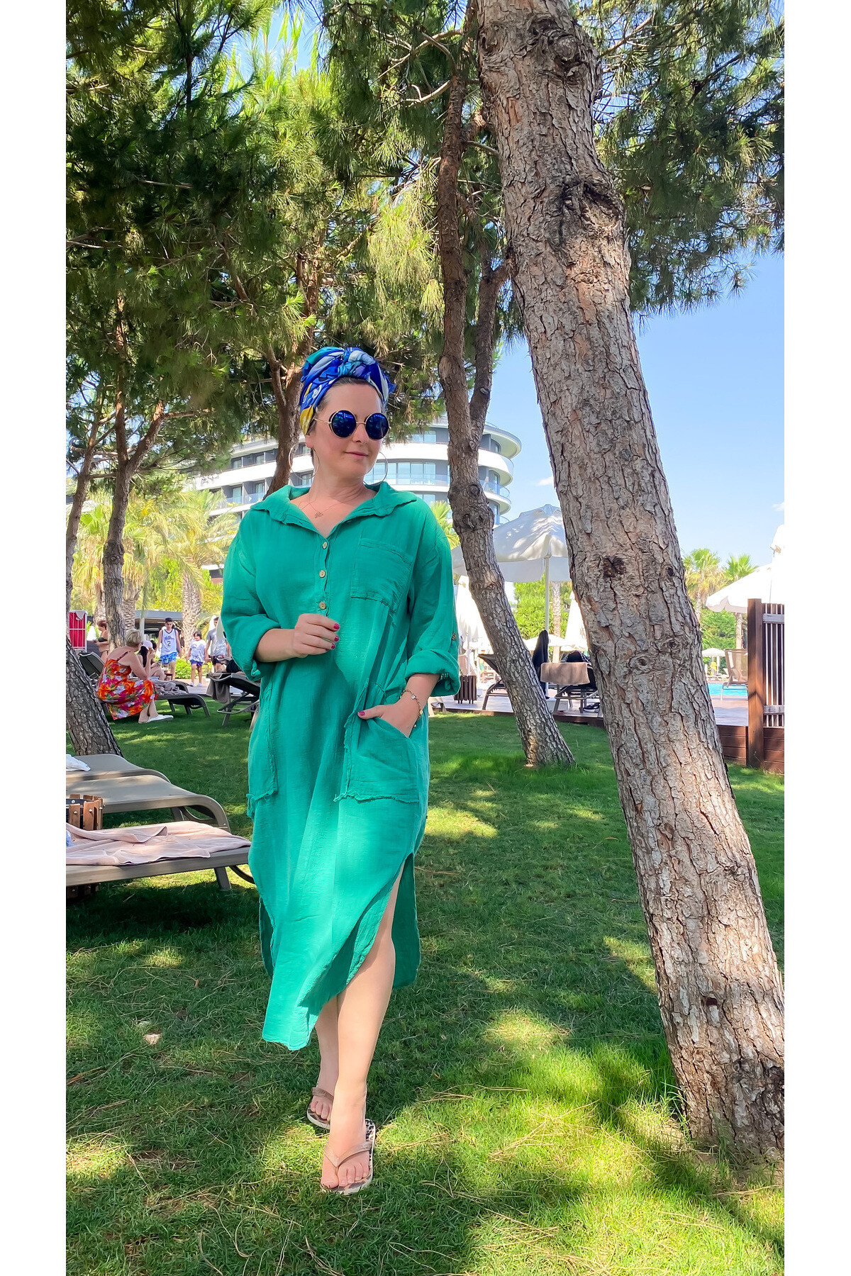 Ptk Yarım Pat Cepli Elbise Neon Yeşil