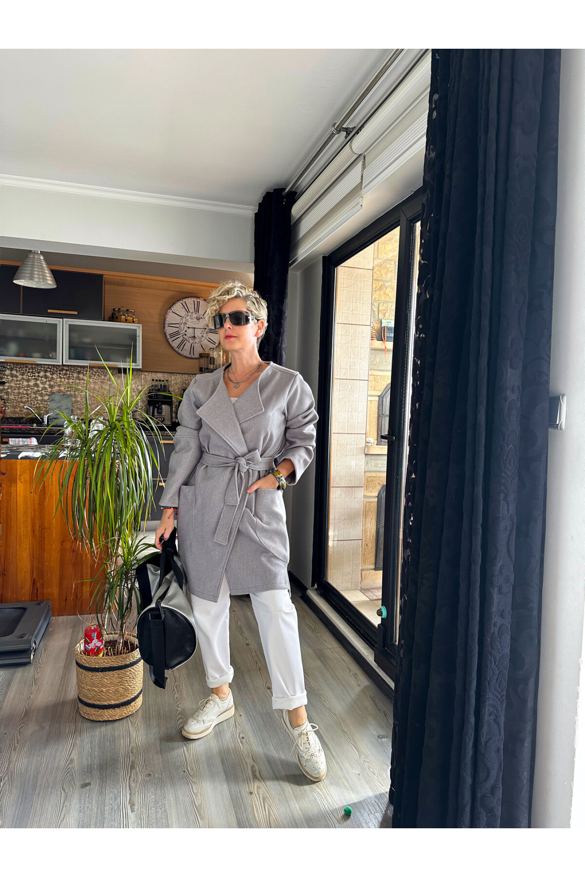 Alba VİP Kuşaklı Kaşe Kaban Gri