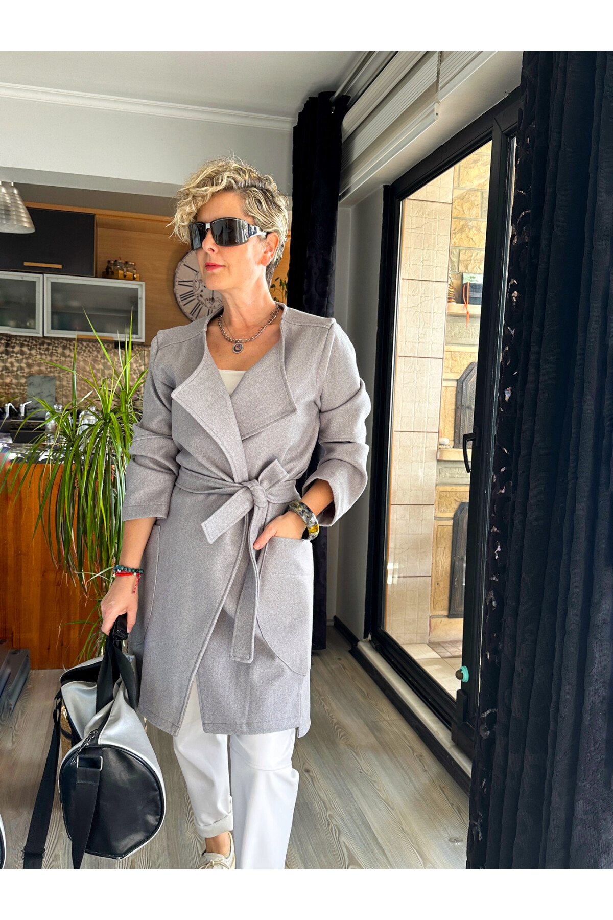 Alba VİP Kuşaklı Kaşe Kaban Gri