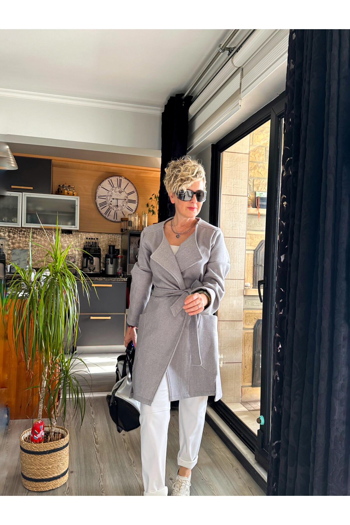 Alba VİP Kuşaklı Kaşe Kaban Gri