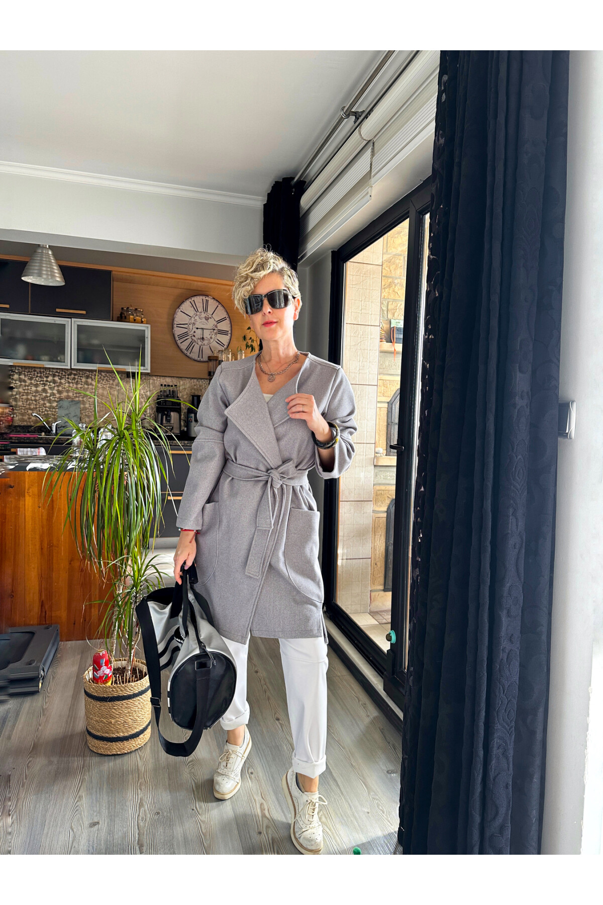 Alba VİP Kuşaklı Kaşe Kaban Gri