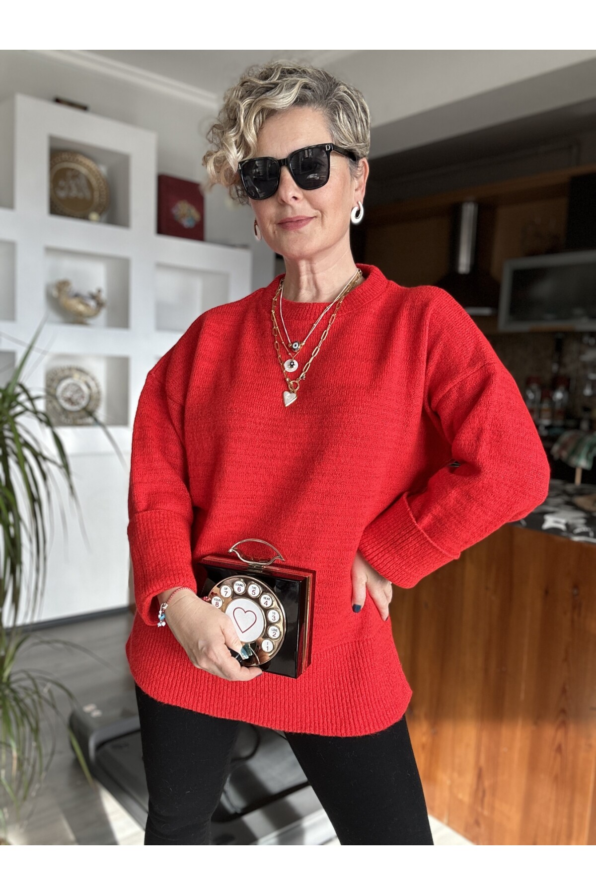 Barbo İpi Simli Vip Triko Kol Detay Kırmızı