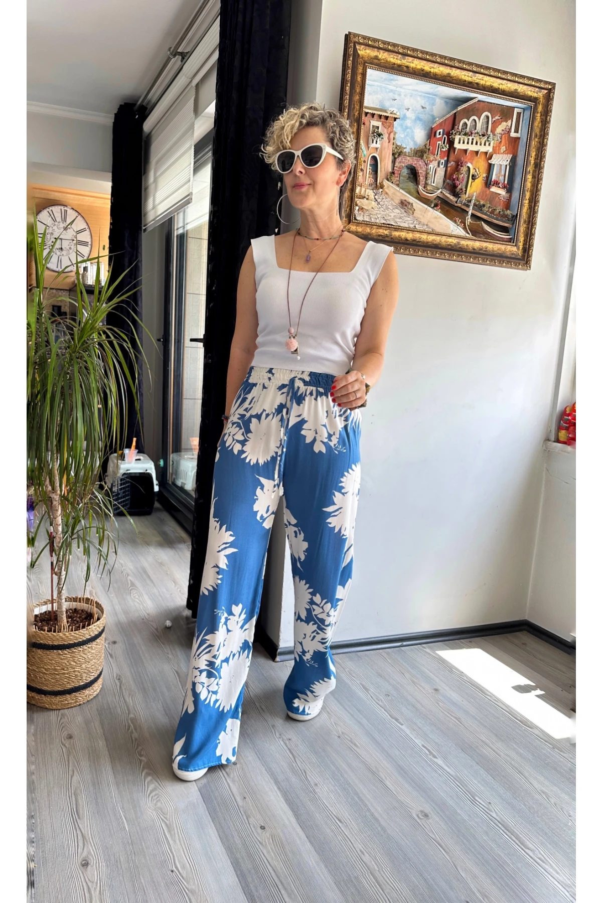 Carmen Şal Desen Pantolon Mavi