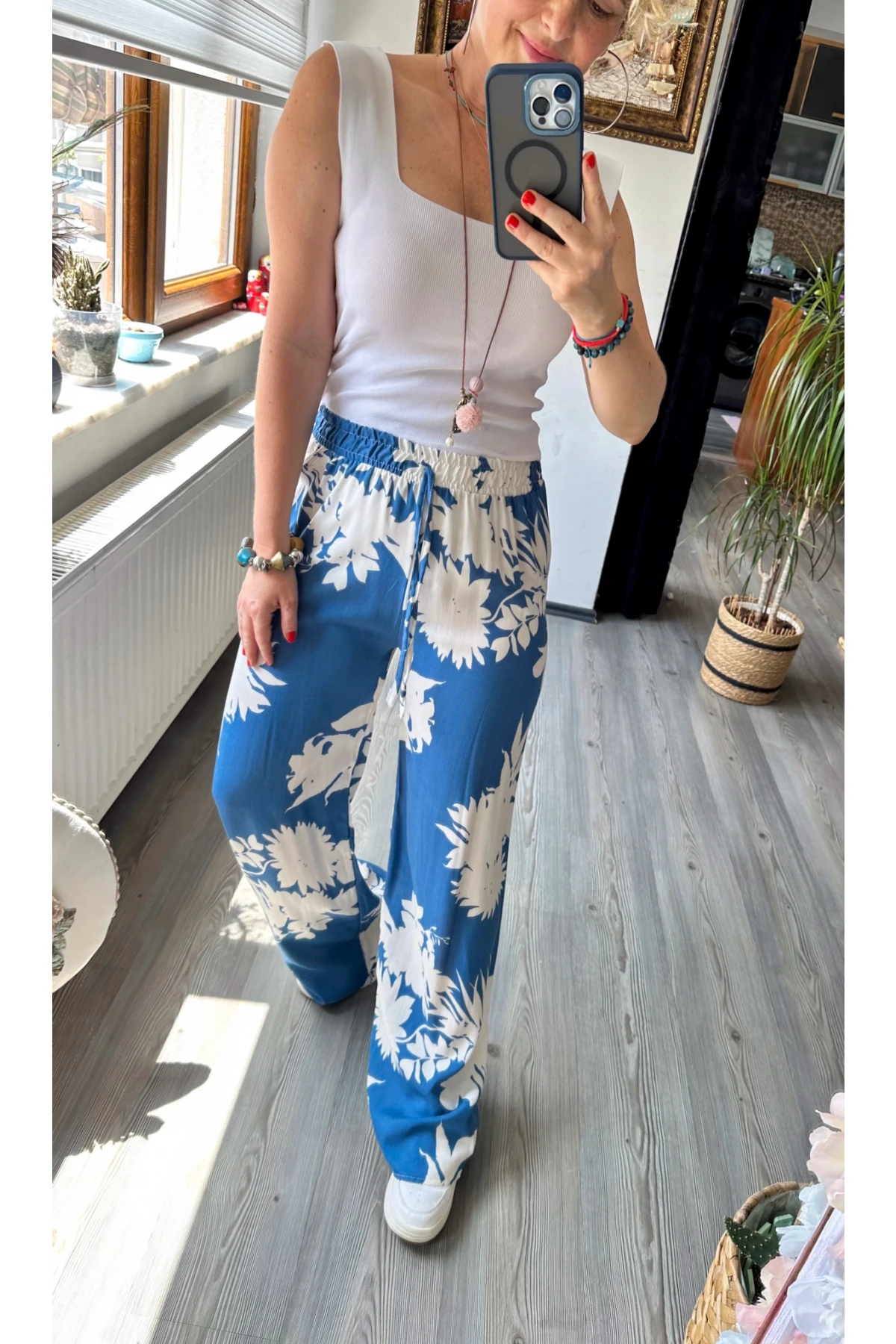 Carmen Şal Desen Pantolon Mavi