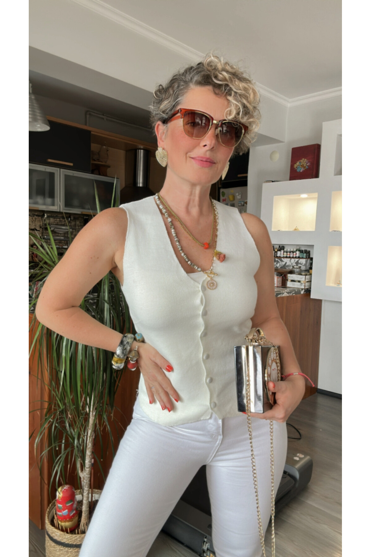 Fina Tasarım Triko Yelek Ekru