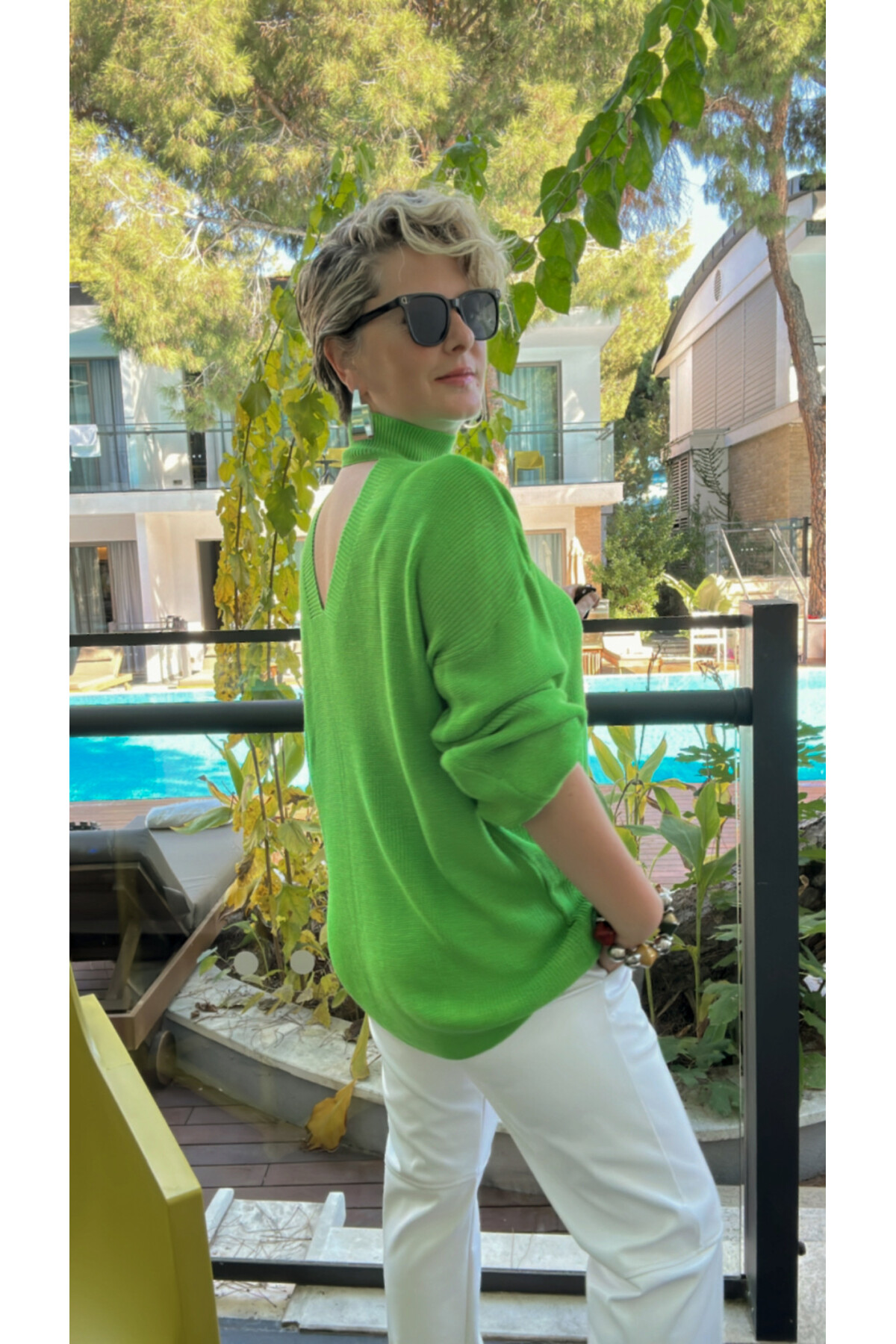 Kisas Balıkçı Detaylı Merserize Triko Yeşil