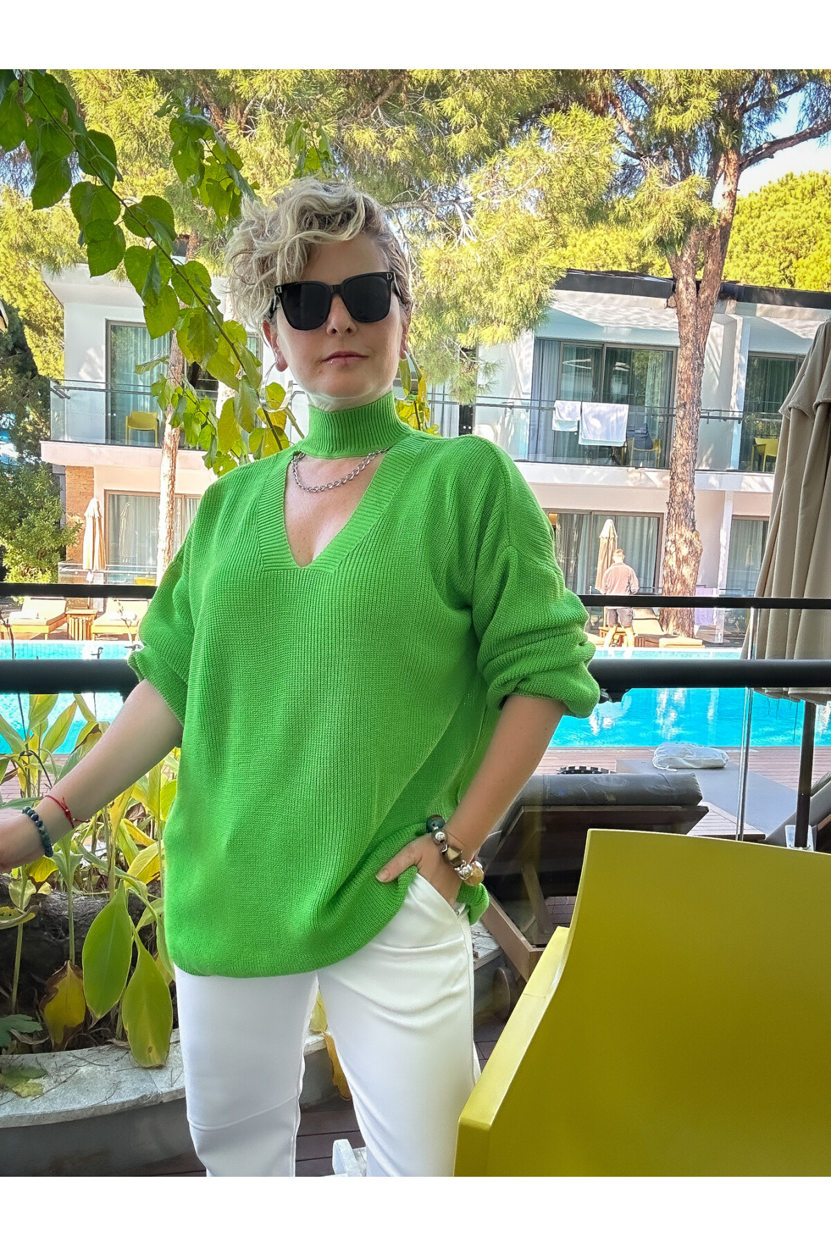 Kisas Balıkçı Detaylı Merserize Triko Yeşil