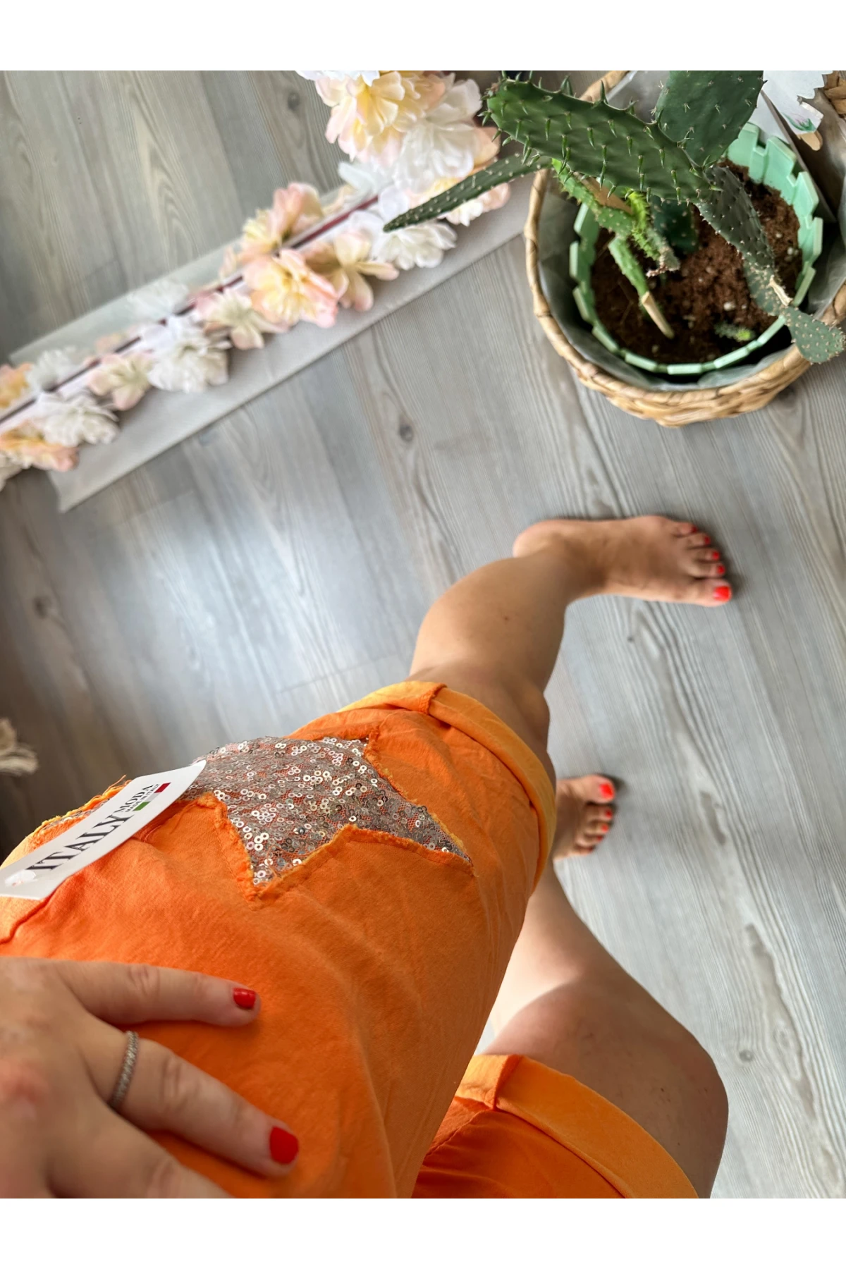 Matta İtalyan Yıldızlı Şort Turuncu