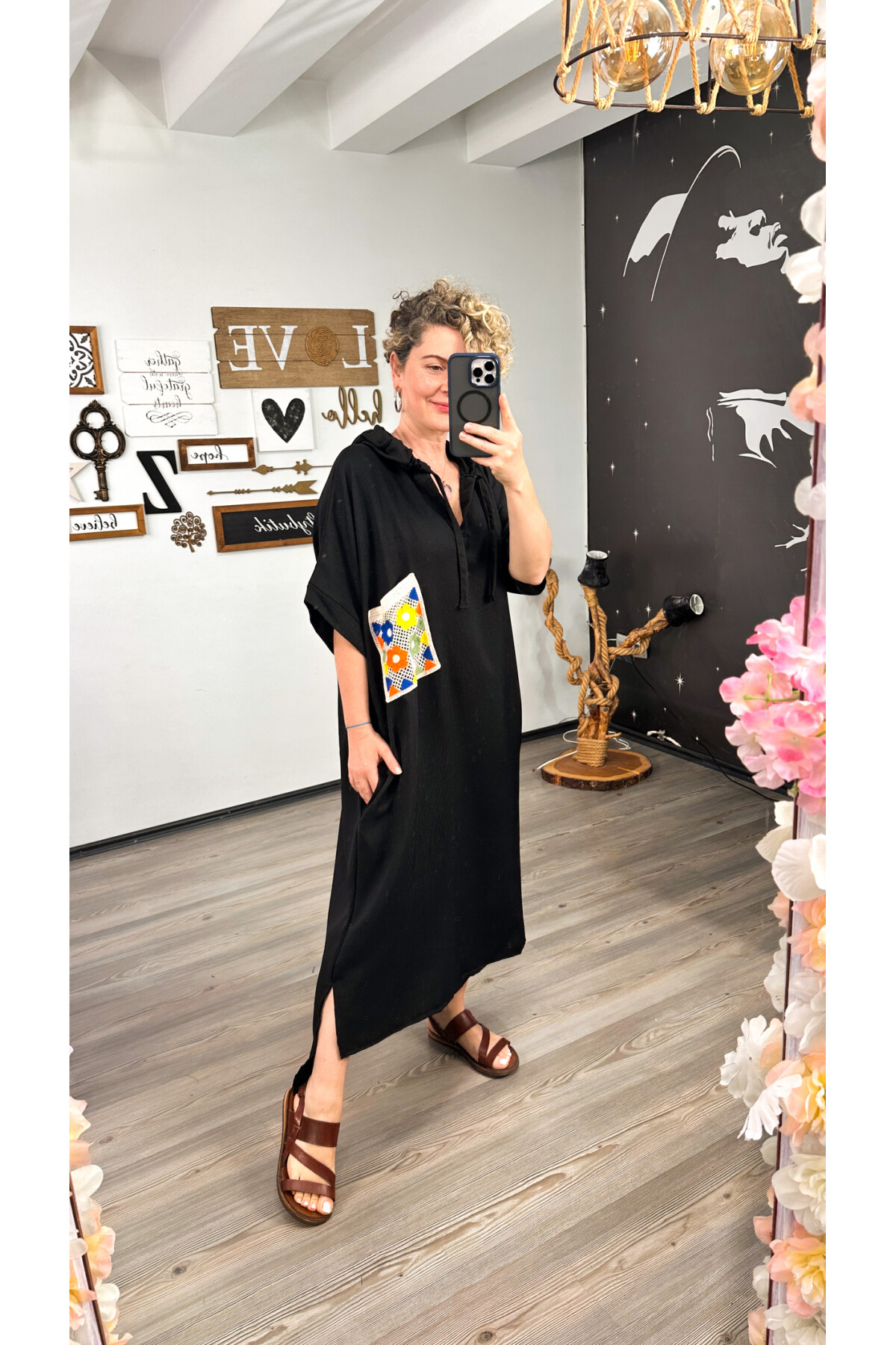 Milus Tasarım Cep Detay Kapşon Elbise Siyah