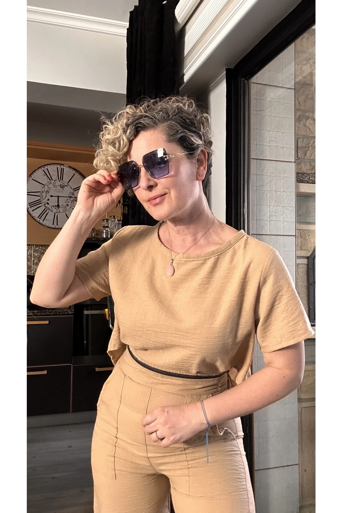 Noce Belden Fermuar Detaylı Tulum Camel