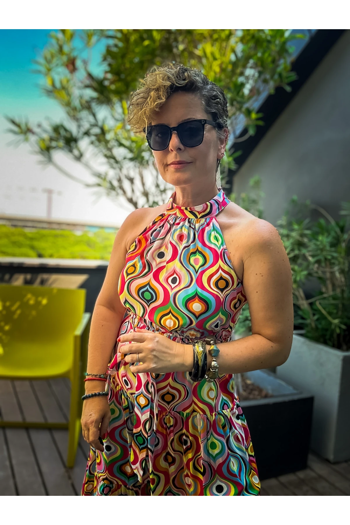 Rita Renkli Desenli Halter Elbise