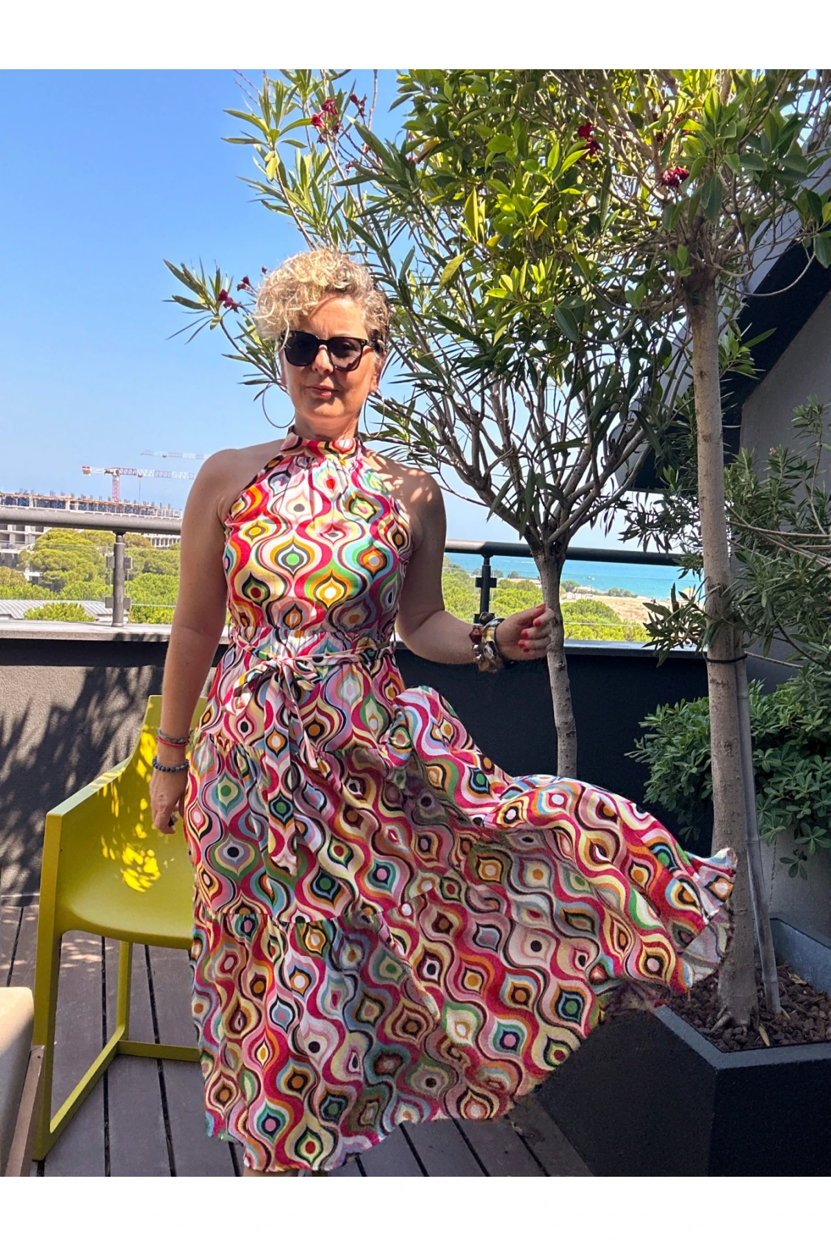 Rita Renkli Desenli Halter Elbise