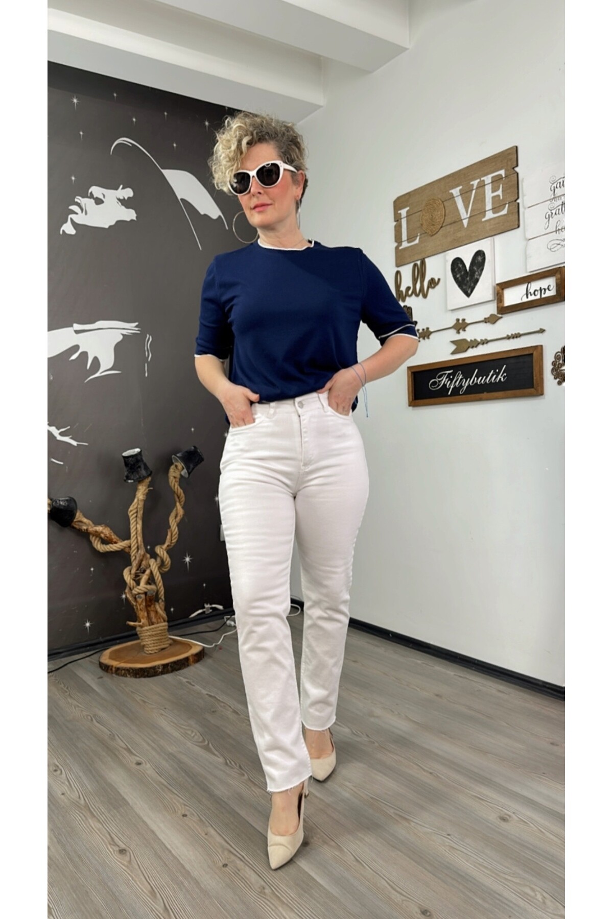 Tps Shop Mom Fit Kesik Paça Beyaz