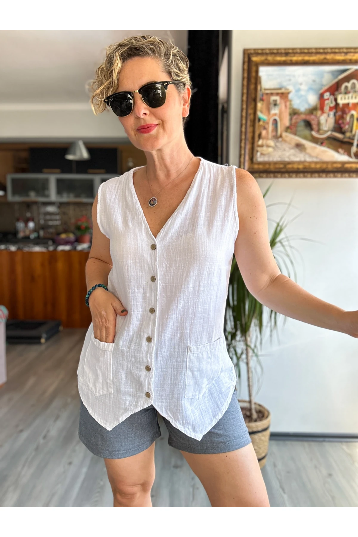 Ugo Tasarım Bluz Yelek Beyaz