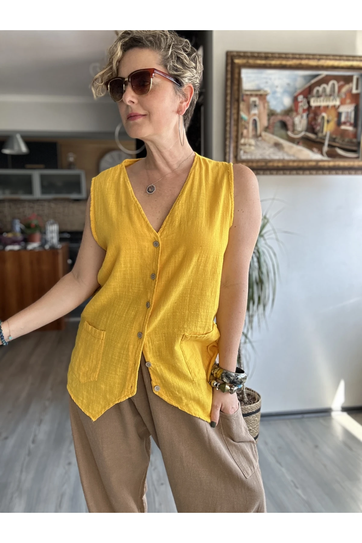 Ugo Tasarım Bluz Yelek Sarı