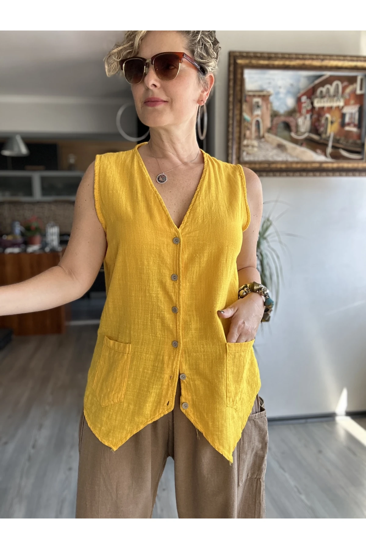 Ugo Tasarım Bluz Yelek Sarı
