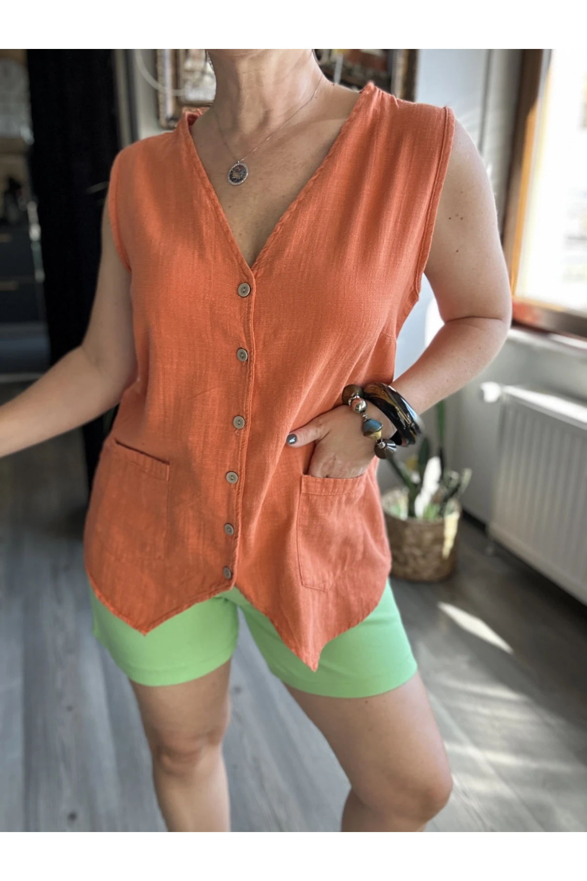 Ugo Tasarım Bluz Yelek Turuncu