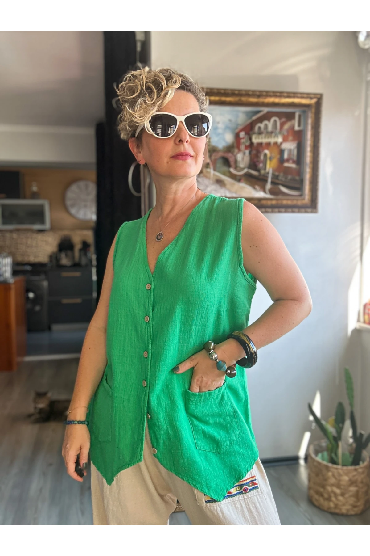 Ugo Tasarım Bluz Yelek Yeşil