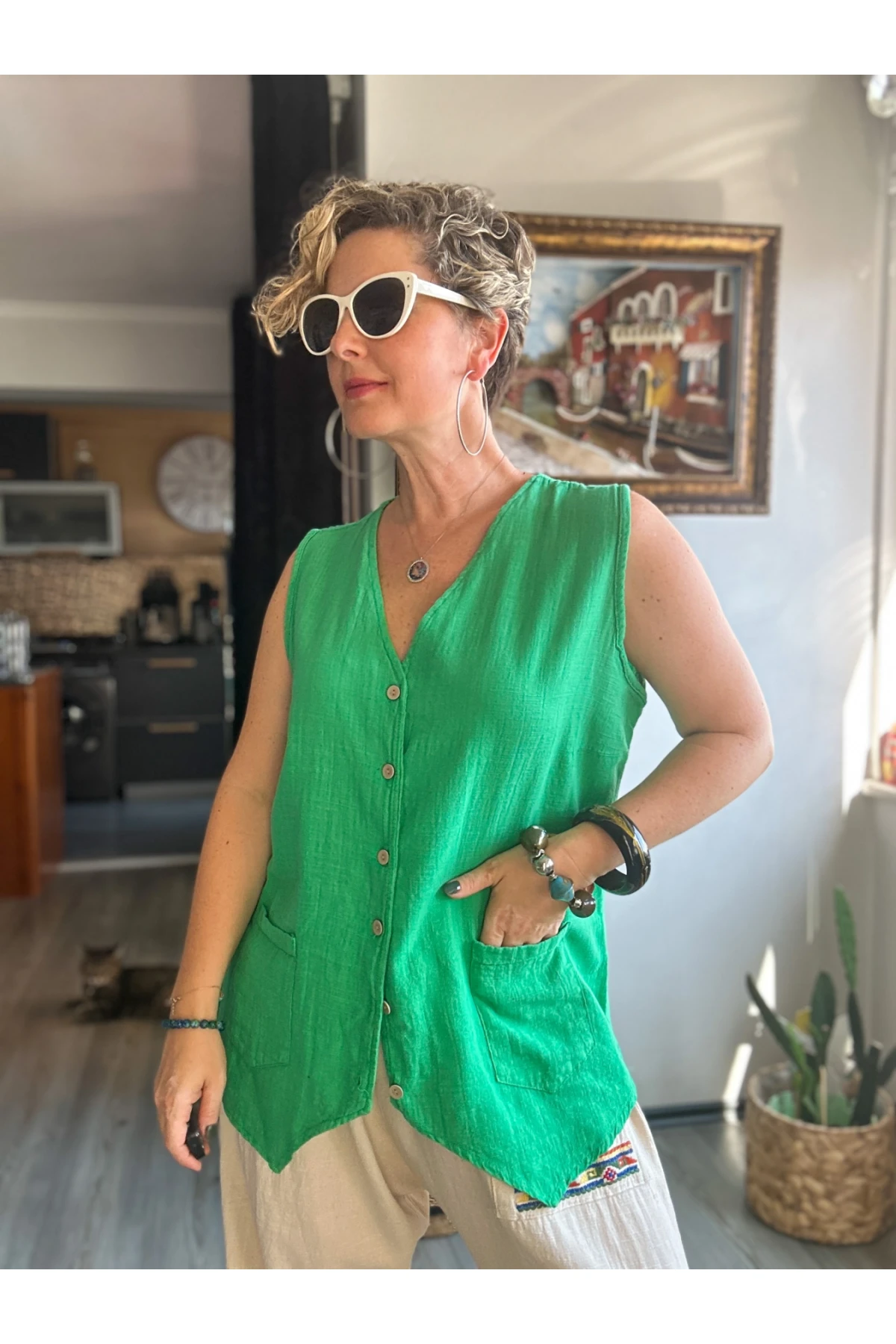 Ugo Tasarım Bluz Yelek Yeşil