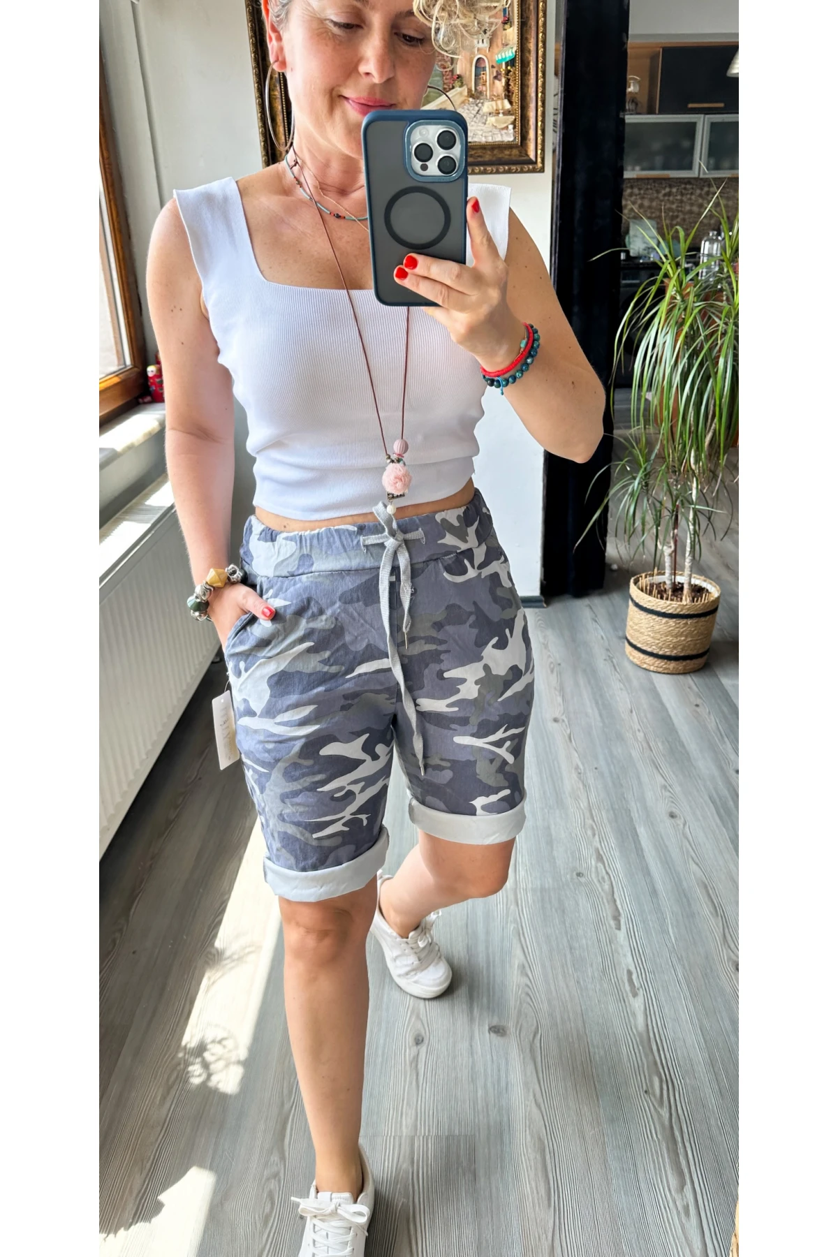 Vito İtalyan Kamuflaj Gri Şort