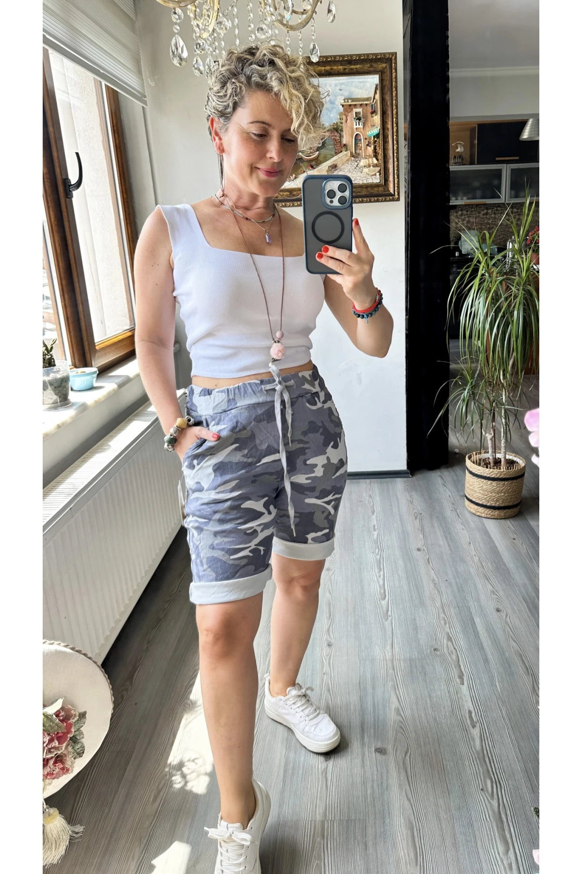 Vito İtalyan Kamuflaj Gri Şort