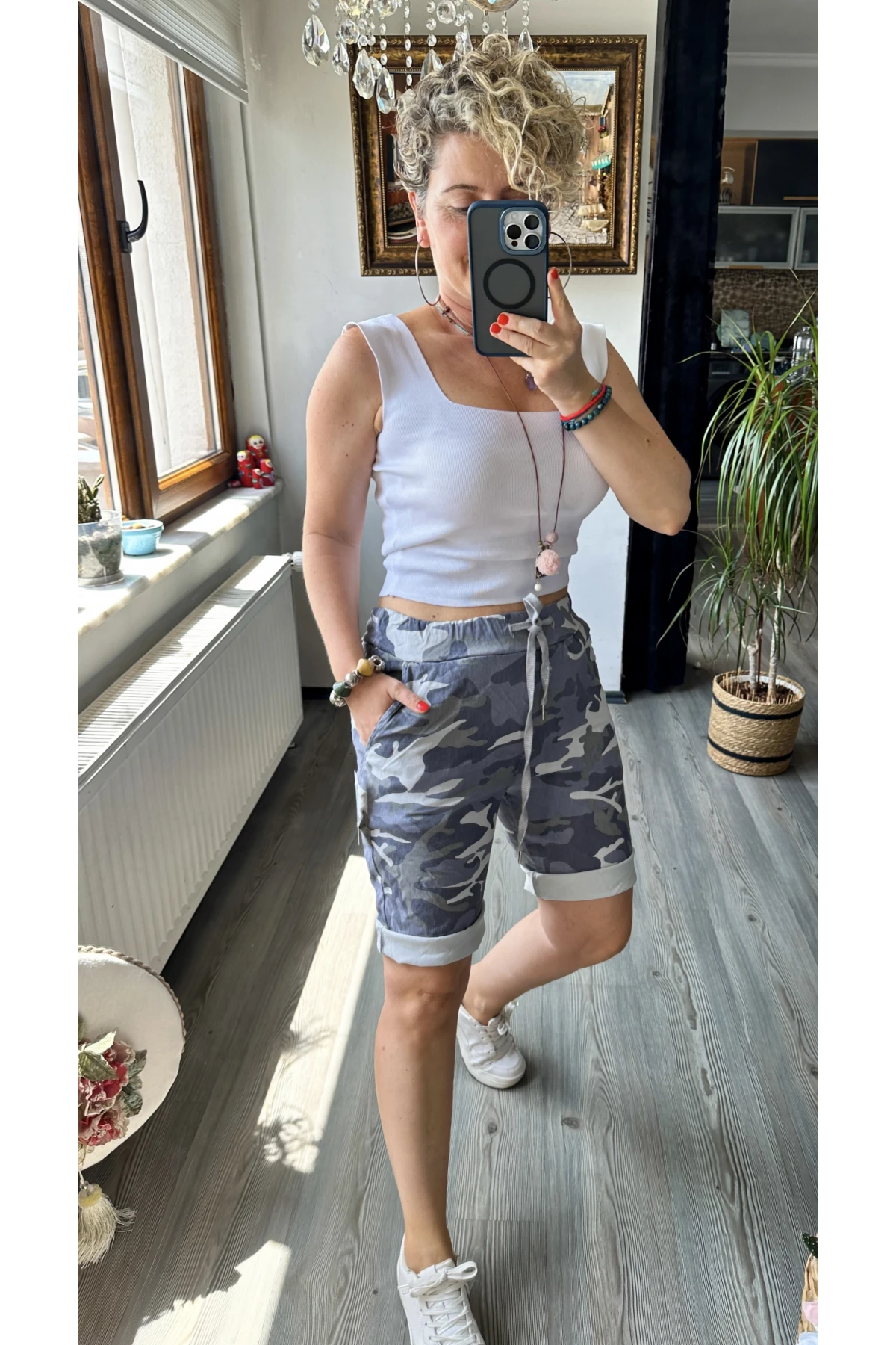 Vito İtalyan Kamuflaj Gri Şort