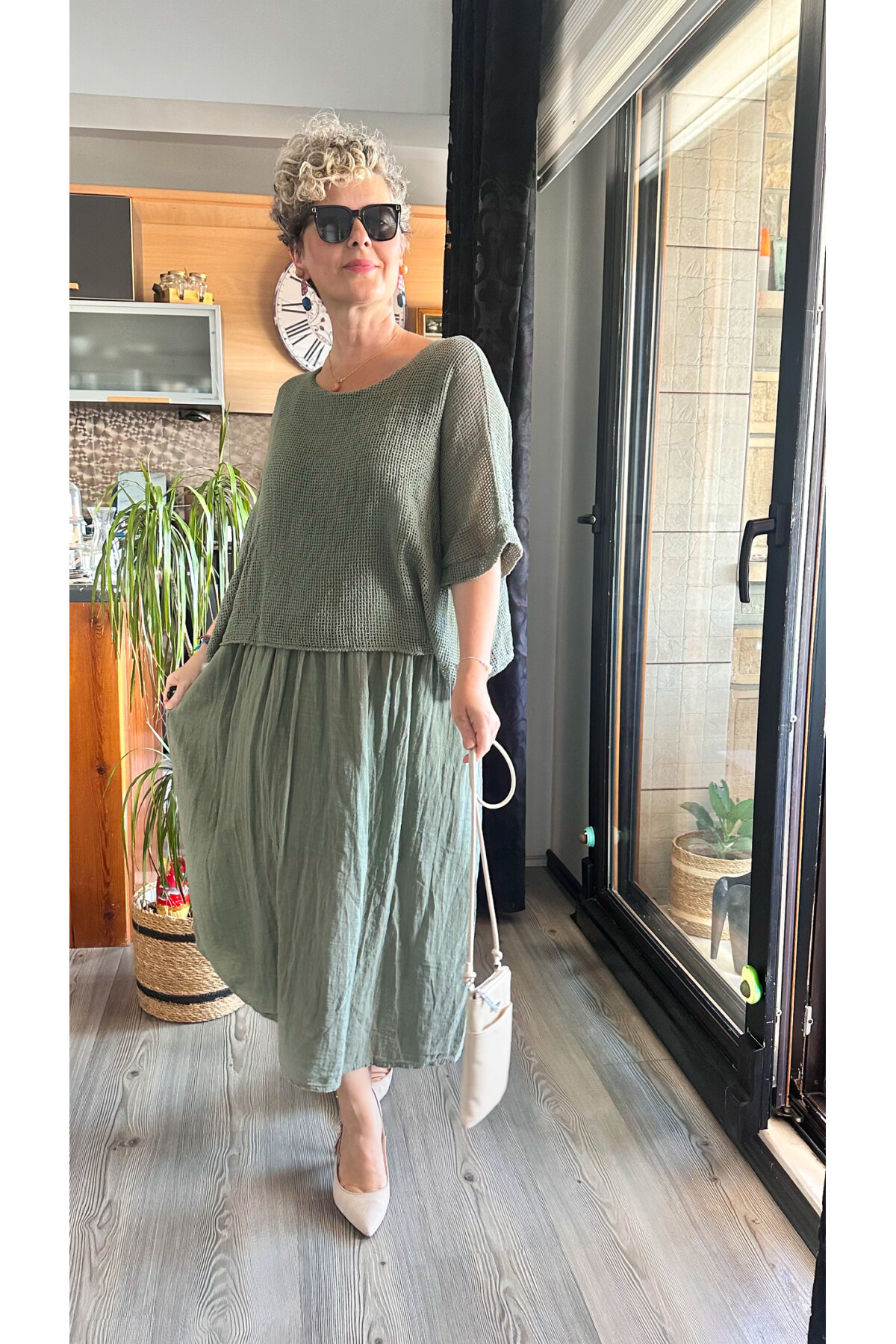 Abitare İtalyan Fisto File Detay Vip Elbise Haki