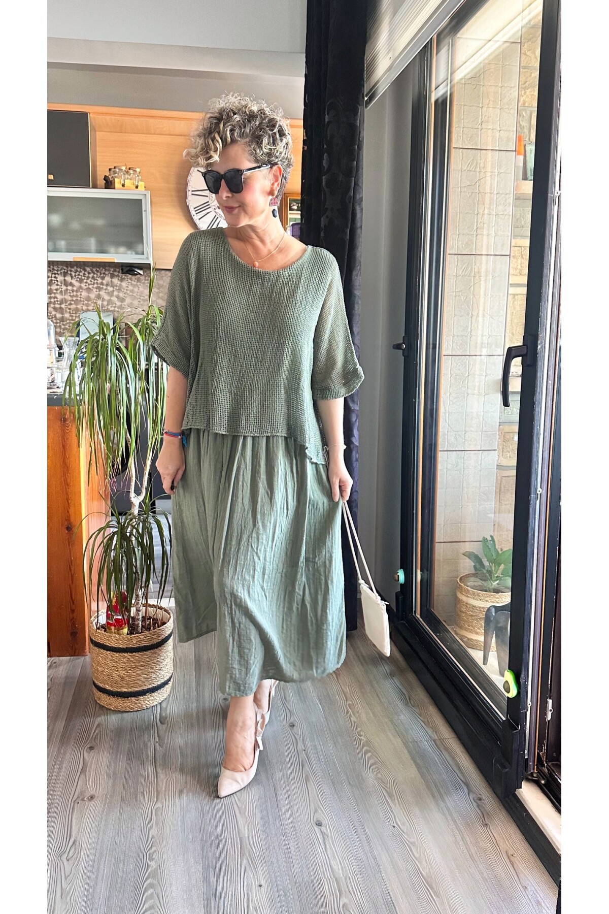 Abitare İtalyan Fisto File Detay Vip Elbise Haki