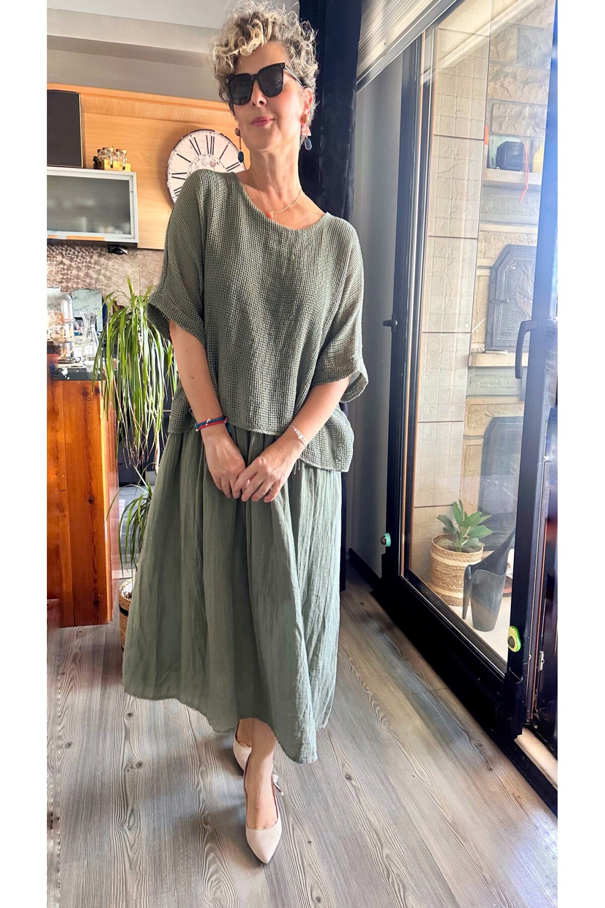 Abitare İtalyan Fisto File Detay Vip Elbise Haki