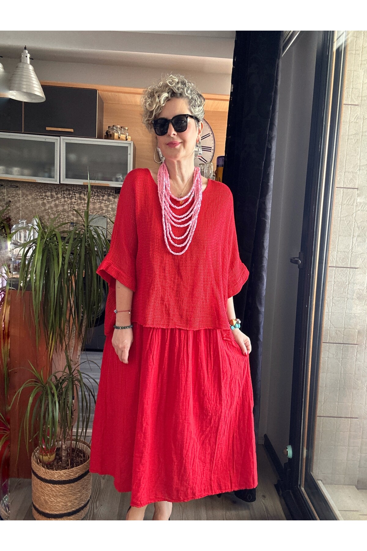 Abitare İtalyan Fisto File Detay Vip Elbise Kırmızı