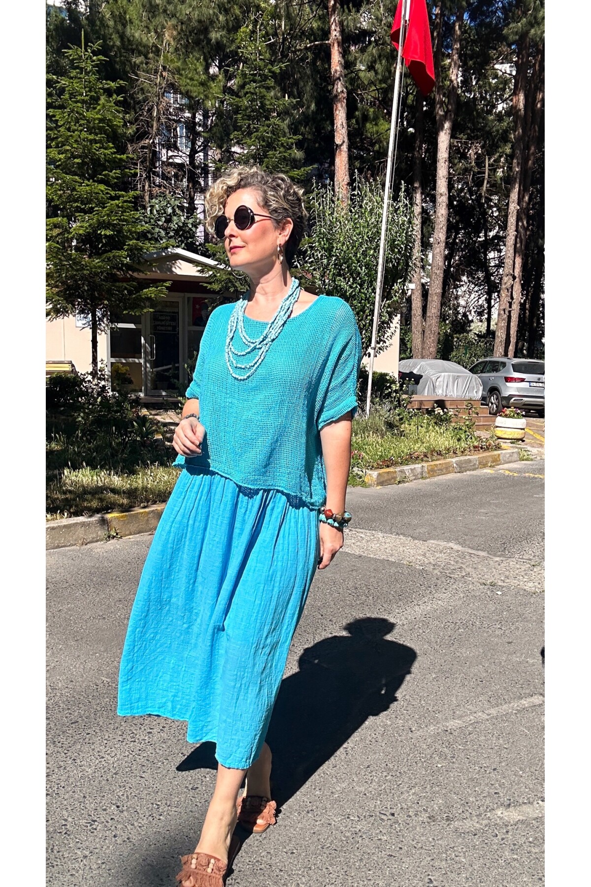 Abitare İtalyan Fisto File Detay Vip Elbise Turkuaz