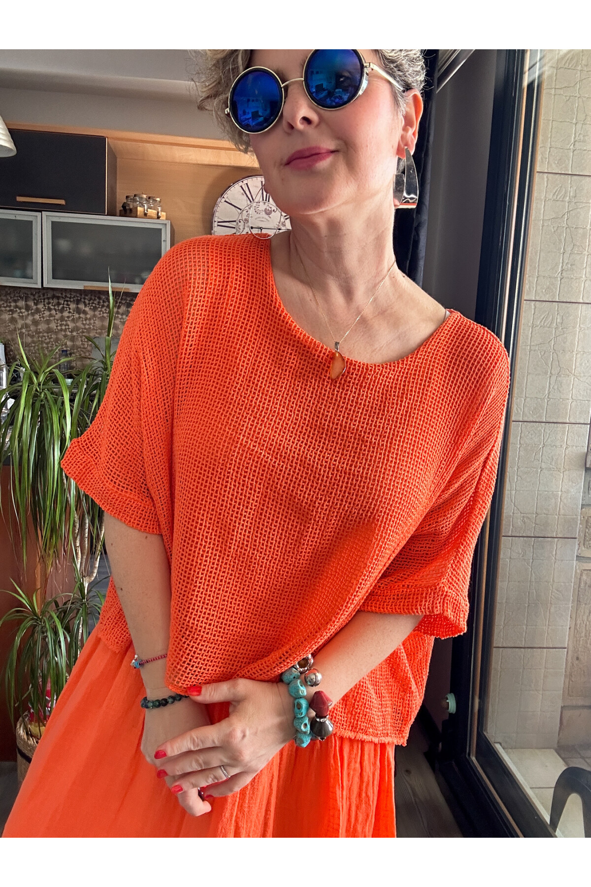 Abitare İtalyan Fisto File Detay Vip Elbise Turuncu