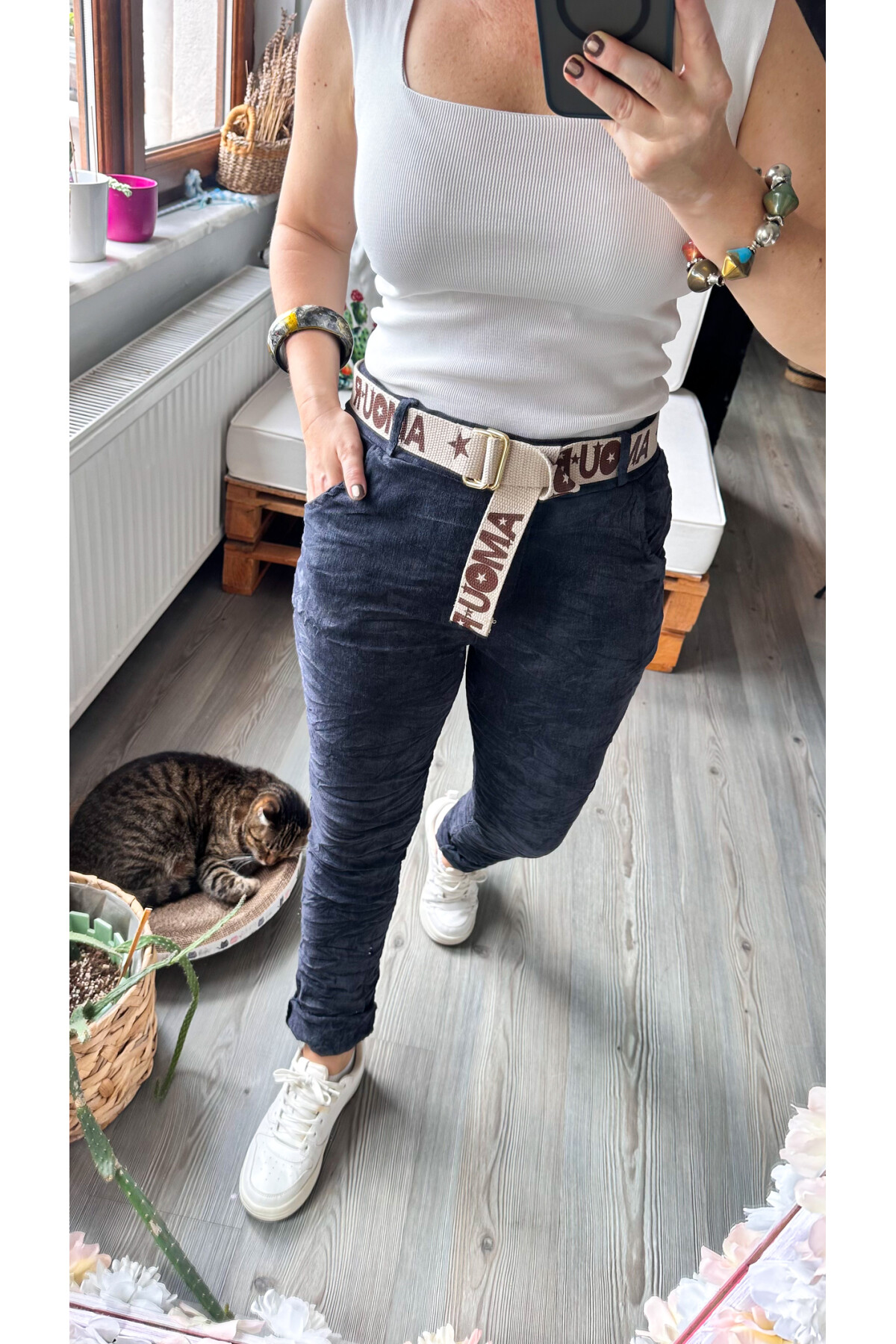 Amour İtalyan Sihirli Kemer Detaylı Pantolon Dark Grey