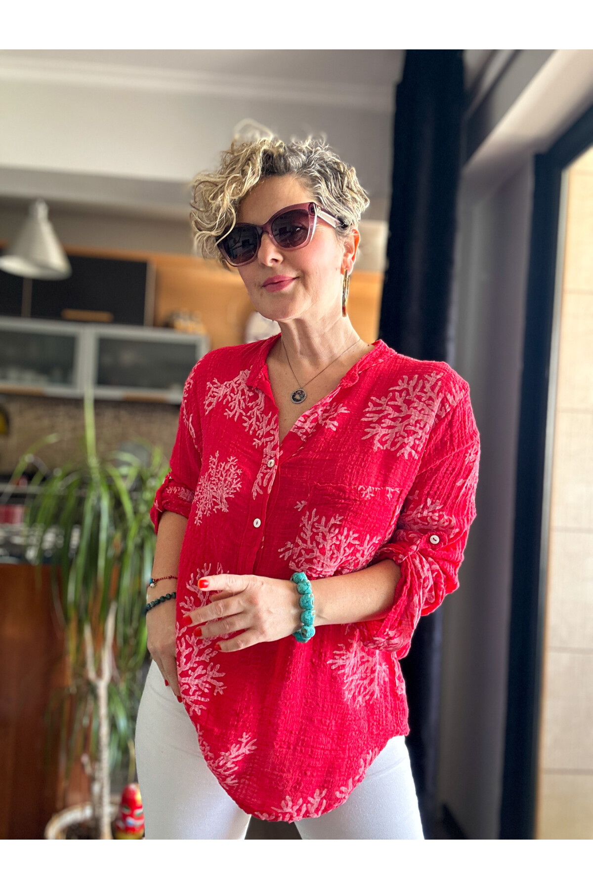 Aris Mercan Desen İtalyan Gömlek Kırmızı