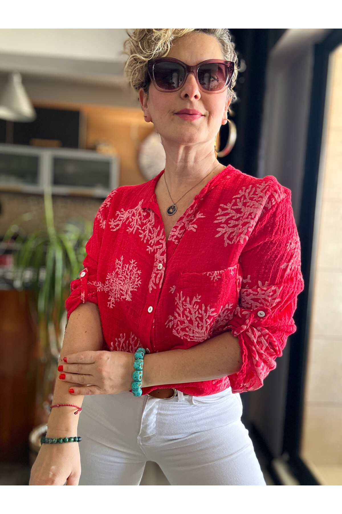 Aris Mercan Desen İtalyan Gömlek Kırmızı