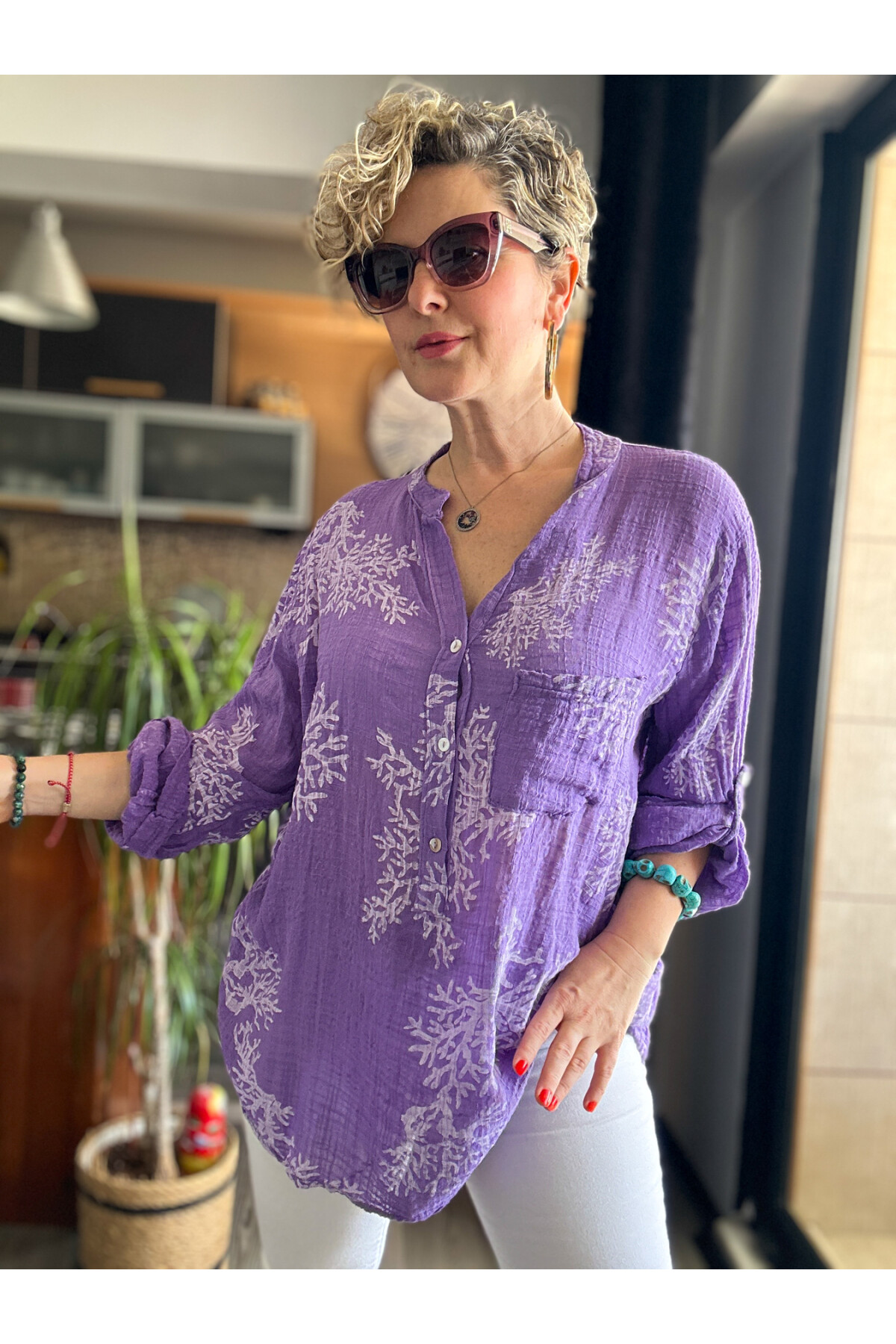 Aris Mercan Desen İtalyan Gömlek Mor