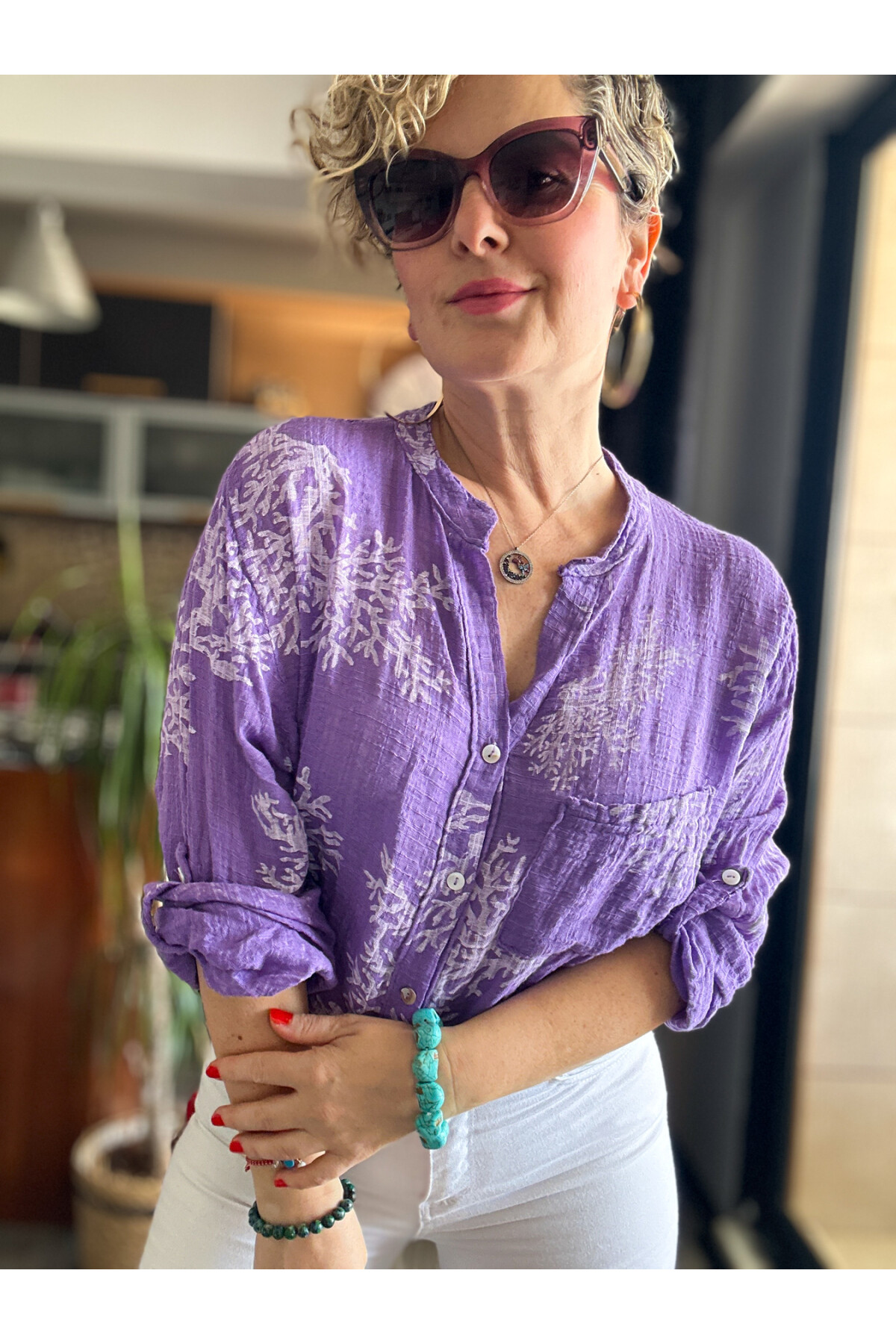 Aris Mercan Desen İtalyan Gömlek Mor