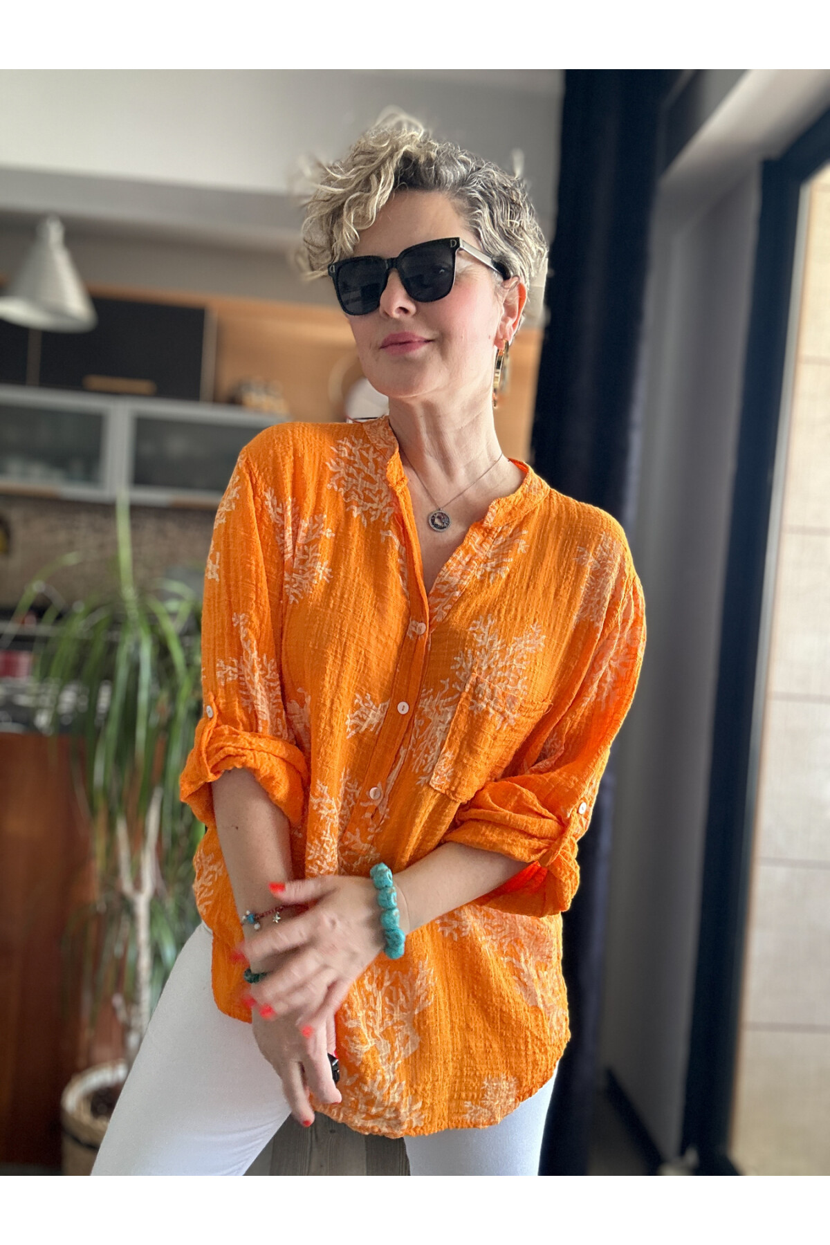 Aris Mercan Desen İtalyan Gömlek Orange