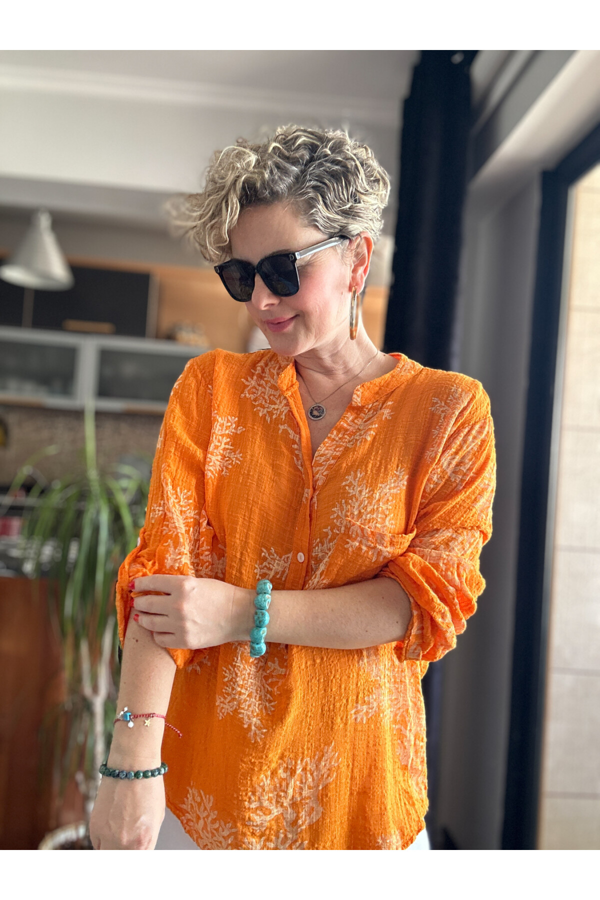 Aris Mercan Desen İtalyan Gömlek Orange