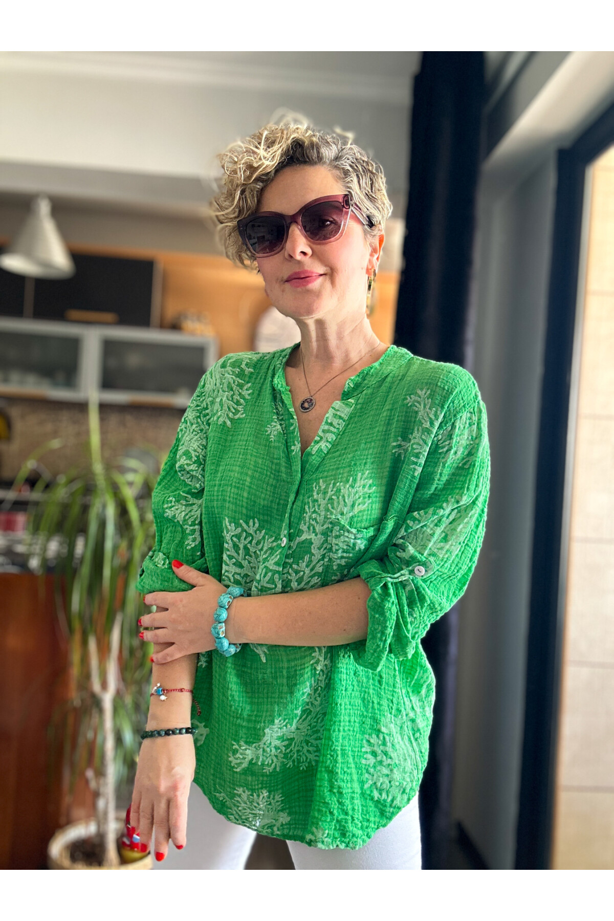 Aris Mercan Desen İtalyan Gömlek Yeşil