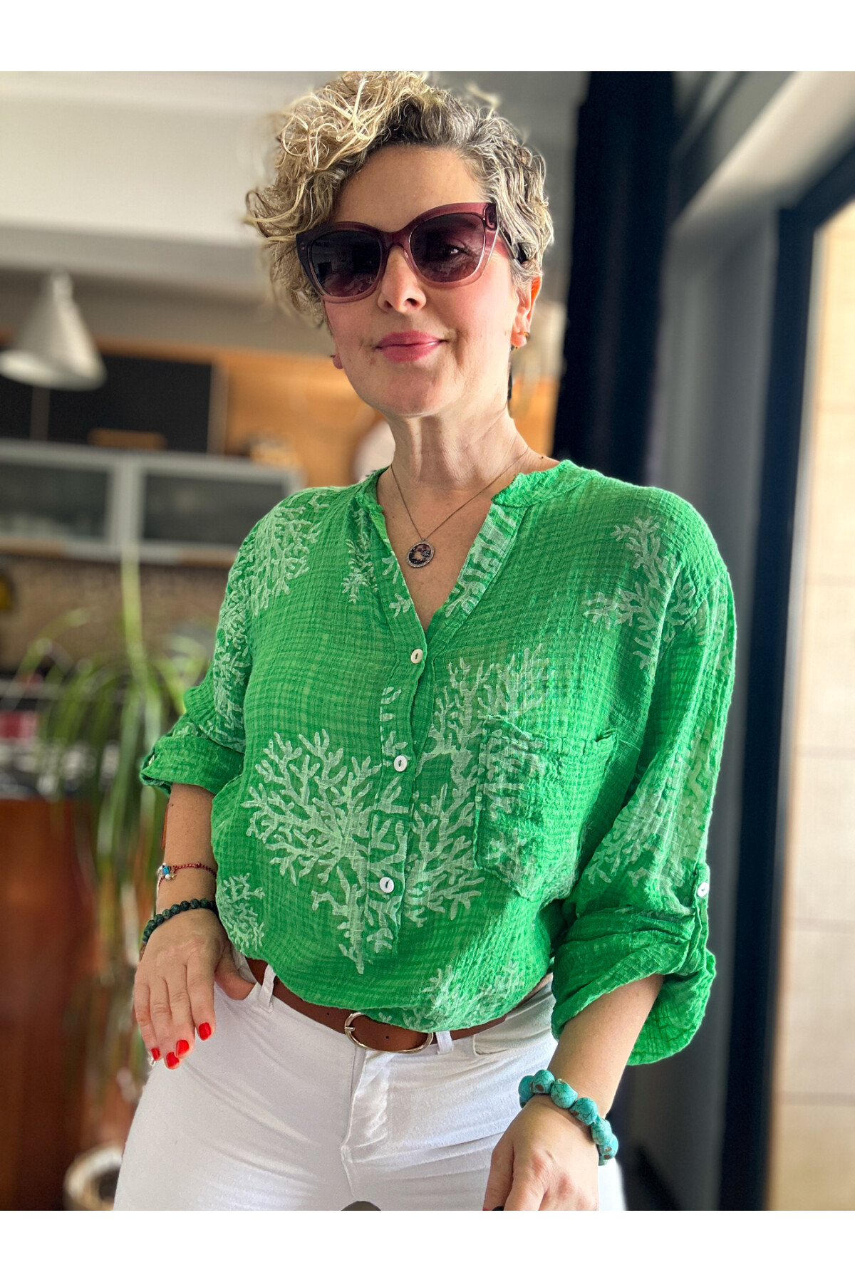 Aris Mercan Desen İtalyan Gömlek Yeşil