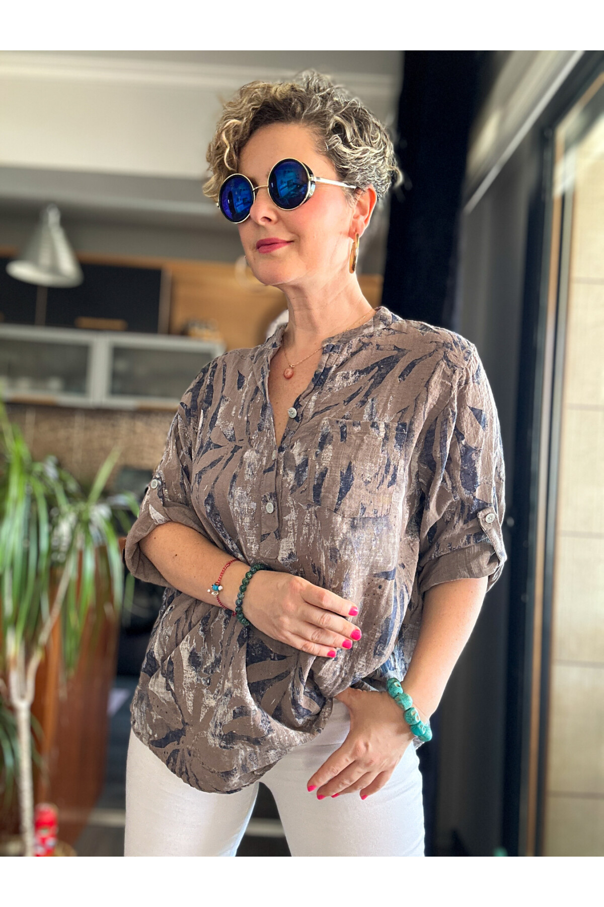 Bergamo Spiral Yaprak Vizon Desenli İtalyan Gömlek